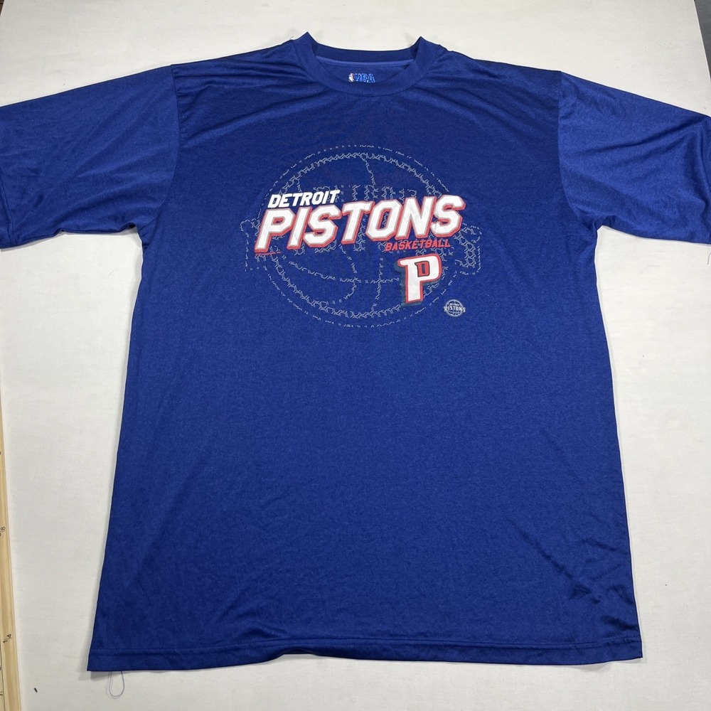 NBA Detroit Pistons T Shirt Mens XLT Blue Polyester Graphic Basketball Tee